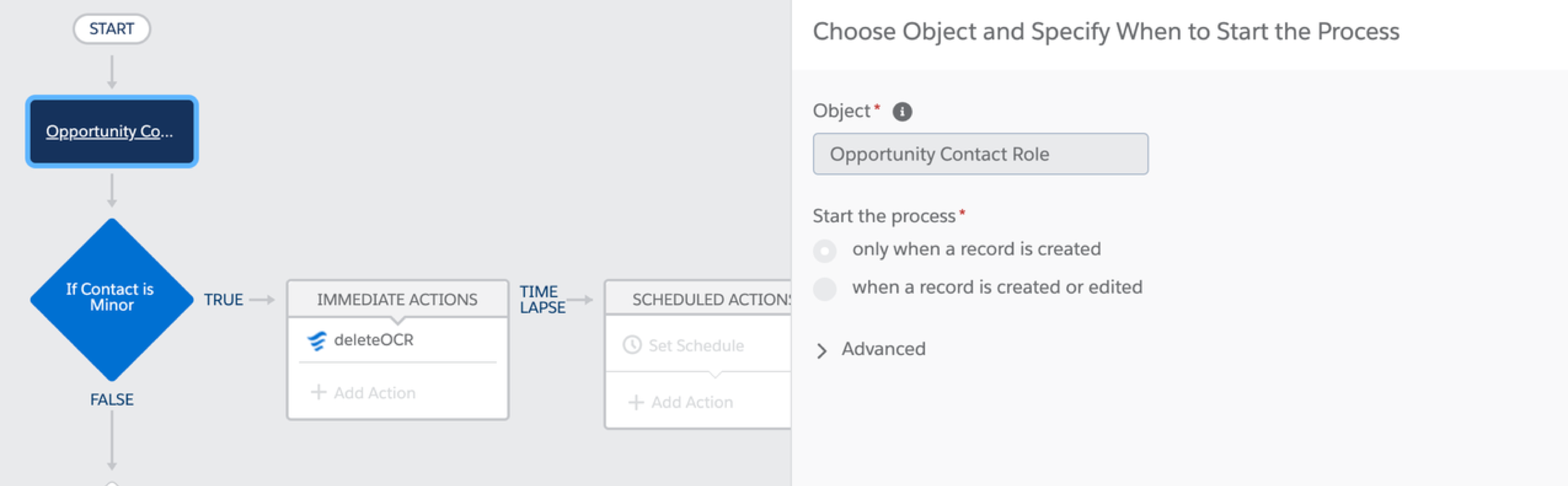 Process Builder specifying when to start the process with the Opportunity Contact Role